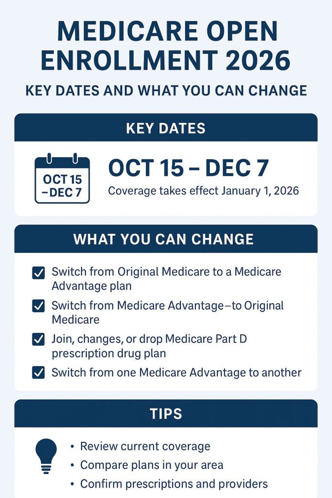 Medicare Open Enrollment Starts Today: What You Need to Know for 2026 Infographic - SafeMoney.com Medicare Open Enrollment Starts Today: What You Need to Know for 2026 Infographic