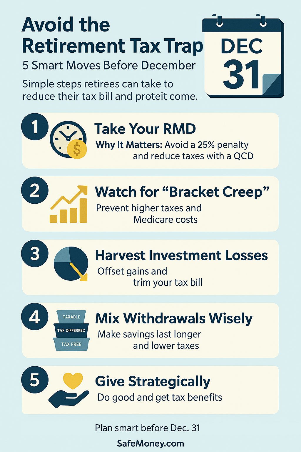 The Retirement Tax Trap: Moves to Make Before Year-End Infographic - SafeMoney.com The Retirement Tax Trap: Moves to Make Before Year-End Infographic